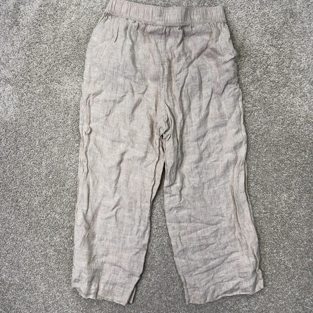 Tahari Linen Pants Mens L Wide Leg Beige European Flax Elastic Waist EUC